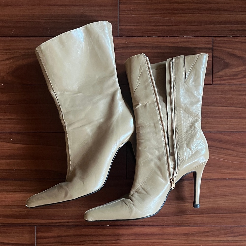 Genuine Leather Tan Heel Boots